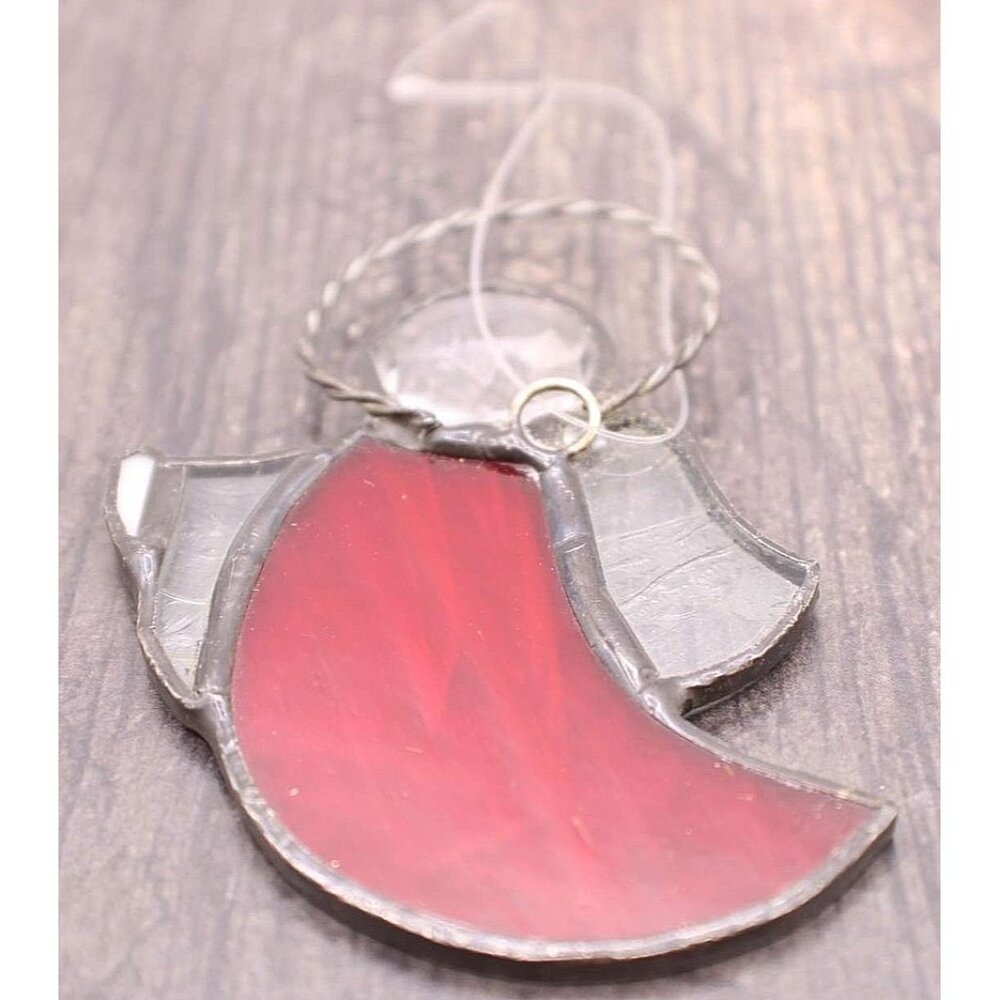 Stained Glass Angel Ornament Red Cape Clear Wings Halo Hanging Decor Holiday Vtg